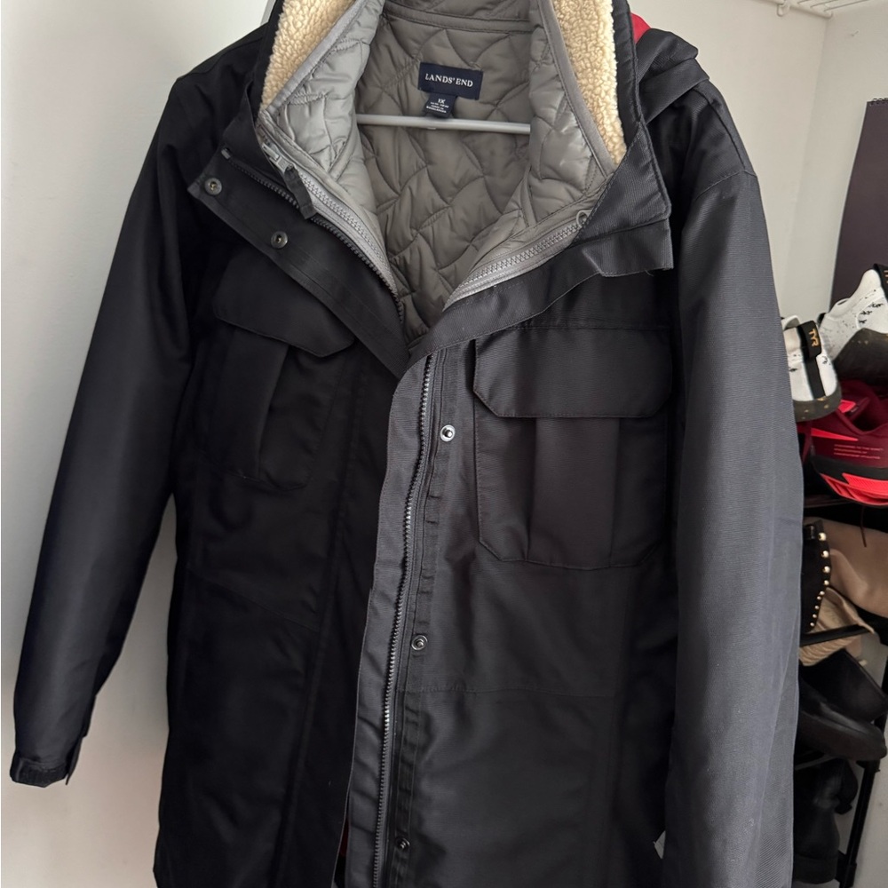 Lands' End Black Military Field Coat
